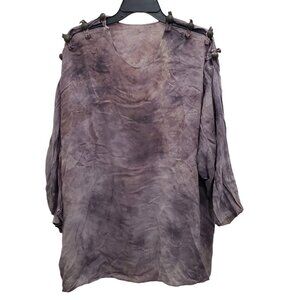 U.R.U URU Women's Vintage OOAK Purple Hand Dyed Semi Sheer Cut Out Poncho Top OS